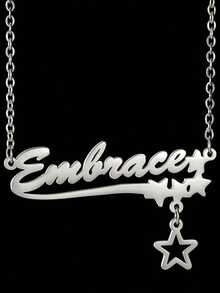Stainless Steel Personalized Custom Necklace For Women Hollow Stars Pendant Customized Name Multiple Fonts To Choose For Necklaces Valentine's Day, Birthday, Anniversary Star Pattern Pendant Gifts Valentines - Silver - View 4