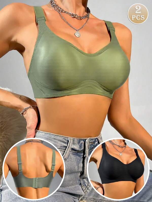 2 Pcs Of Comfortable And Sexy Breast Collection Underwear For Women, Fashionable And Simple Sports Bra