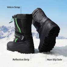 Kids Snow Boots Water-Repellent Mid-Calf Cold Weather Boots For Toddlers To Big Kids - 綠色 - 查看 7