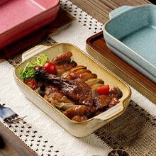 Ceramic Baking Tray With Dual Handles, Rectangular Oven- Bakeware, Nordic Creative Grill Cookware, Heat-Resistant Baking Dish
