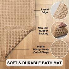 Waffle Bath, Absorbent Non Slip Bathroom Rug With Tassels, Washable Bath Mats Bathroom, Ultra Soft Rubber Backed Brown Rug, 32x 20 Inches - 32" X 20" + Brown - View 5