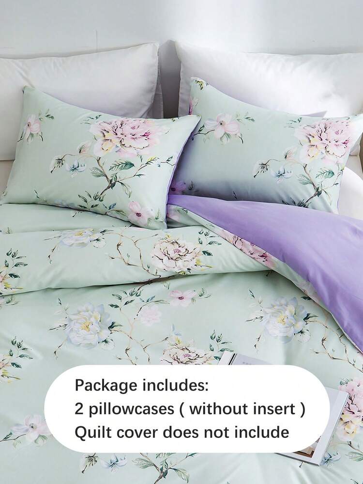 2 piezas Juego de ropa de cama floral suave y lindo en color púrpura, solo funda de almohada, adecuado para uso estudiantil en primavera/verano, disponible en tamaños individual, doble y queen - Púrpura malva - Añade 2