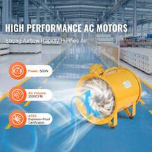 Ventilador portátil, ventilador cilíndrico resistente de 12 pulgadas, ventilador de escape fuerte de 550 W, 2500 CFM, cable de alimentación de 9.8 pies (sin cabezal de carga), soplador industrial para aspirar polvo, humo en el hogar/lugar de trabajo - 2500 CFM - Ver 2