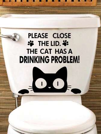 1 st personliga kreativa roliga söta tecknade katt toalettdekorationsklistermärken väggkonst - självhäftande PVC-dekal för toalett, badrum, hotell och B&B-inredning, avtagbar design, badrumsväggkonst | konstnärlig toalettdesign | enkel installationsdekor, badrumsdekor hygienmedvetenhet