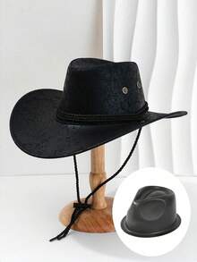 1pc Vintage Western Cowboy Style Hat, Made Of Soft PU Cord, Suitable For Halloween, Daily Wear, Travel, Holiday Celebration, Sun Protection, Outdoor
