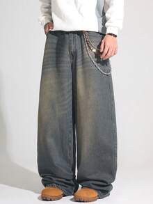 1 chiếc quần jeans ống rộng dáng suông, đa năng, phong cách vintage, hiệu Justice Brother dành cho cặp đôi. - Rửa tối - Xem 6
