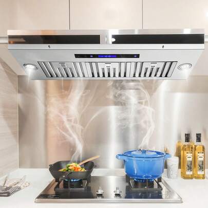 Insert Range Hood, 900CFM 4-Speed, 36 Inch Stainless Steel Built-In Kitchen Vent With Touch & Remote Control LED Lights Baffle Filters, Ducted/Ductless Convertible, ETL Listed