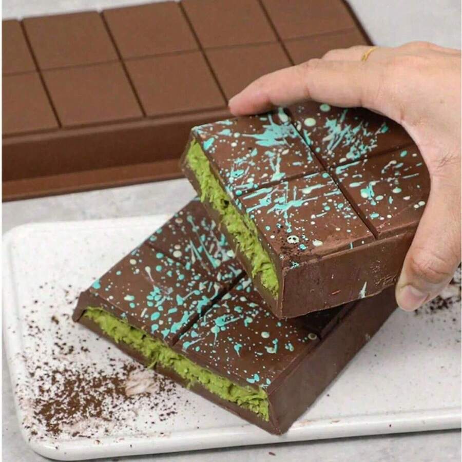 2个/1个超大号巧克力模具托盘，加厚硅胶巧克力模具托盘，迪拜风格巧克力棒模具，适用于DIY烘焙巧克力棒、巧克力、蛋糕、冰块模具 - 棕色 - 查看 1