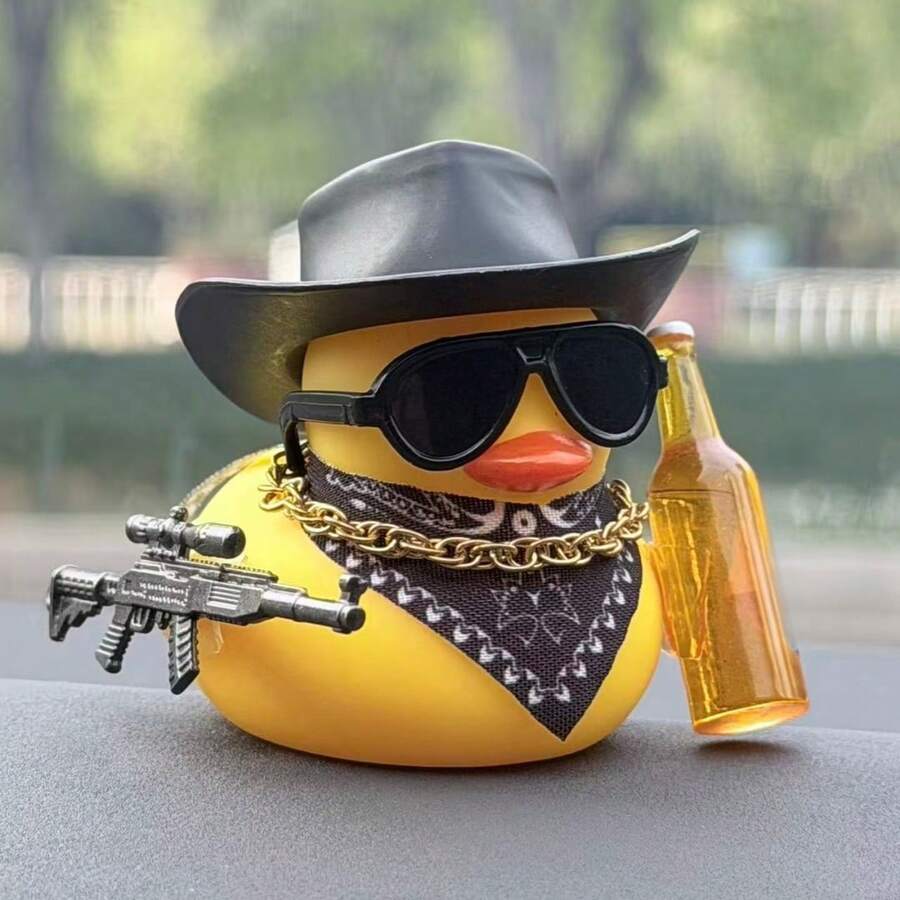 1件套可爱啤酒鸭造型汽车装饰摆件，复古酷炫黑色鸭子雕像摆件，可收藏小摆件，适用于汽车仪表盘/摩托车/自行车装饰 | 可爱的汽车内外装饰配件 - 黃色 - 查看 1