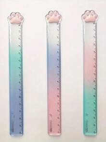 3 piezas/1 pieza Regla con forma de pata de gato, regla de dibujo transparente, regla de plástico de color degradado, artículos de papelería, marcador de libros creativo de dibujos animados, regla de planificador rosa, herramienta de medición de dibujo, premio regalo - Multicolor - Ver 6