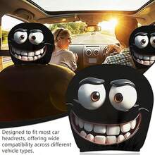[Car Headrest Cover] Cute Cartoon Big Eye Pattern, Suitable For Travel/Commuting | Ideal Decoration For Halloween/Christmas/Thanksgiving, Enhancing Interior Aesthetics | Combines Playfulness And Practicality, Suitable For All Seasons, Protecting Headrest From Dust | Easy Installation, No Vehicle Model Restrictions, Essential For Home And Car, Decorative And Practical - Multicolor - View 4