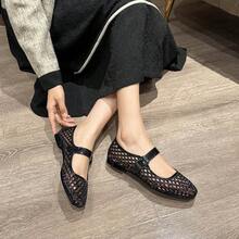大码加宽平底鞋，时尚镂空透气一脚蹬鞋，软底休闲女鞋，透气户外凉鞋 - 黑色 - 查看 8