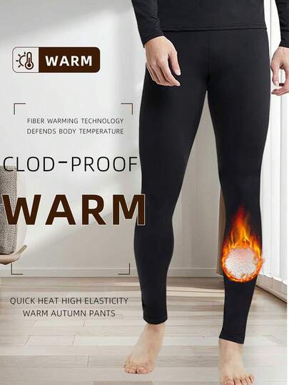 1pc Men's Thermal Pants, Wool Inner Lining Leggings, Thick Warm Tights, Elastic Waist, Can Be Worn Outerwear, Autumn/Winter