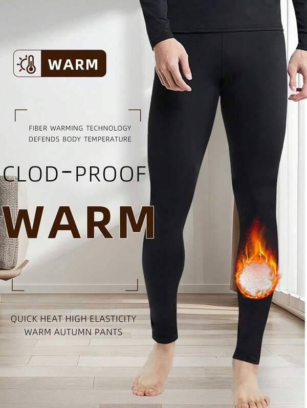 1 pezzo Pantaloni termici da uomo, leggings con fodera interna in lana, collant spessi e caldi, con vita elastica, adatti come indumenti esterni, per autunno/inverno