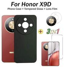 适用于荣耀X7D手机的钢化玻璃膜+镜头膜+磨砂防指纹手机壳，适用于荣耀X9D手机的防震保护壳 - 黑色 - 查看 2