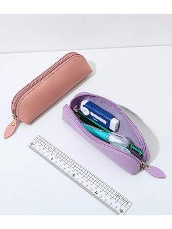 1pc Fashionable Pencil Case, Vintage Leather PU Coin Purse, Clutch, Student Stationery Storage Bag, Handmade Faux Leather Pen & Pencil Holder, Retro Style "Stationery Assistant"