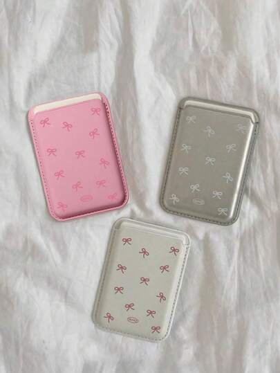 Korean Ins Niche Girly Bow Leather Magnetic Wireless Charging Magsafe Card Holder Case