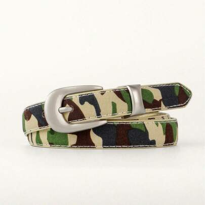 1pc, Minimalist Curved Silver Metal Buckle Solid-Colour Ladies' Belt, Casual And Understated Style, Suitable For Everyday Wear.