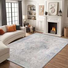 1Pc Area Rugs For Living Room, Machine Washable Non Slip Vintage Rugs, Low Pile Lightweight Print Rug For Bedroom, Dining Room, Home Office, Light Taupe Brown, Low Pile Carpet - Màu xanh Khaki - Xem 2