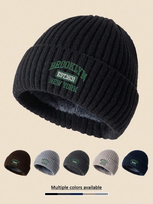1顶 BROOKLYN EST.1631 刺绣针织帽，保暖内衬冬帽，防风，柔软舒适，简约时尚，冬季必备配饰