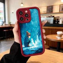 Cubierta de telefono con borde negro azul con estampado de niño y muñeco de nieve en paisaje invernal para uso diario en cafeterias y exteriores Aplicable a los teléfonos de la serie Apple y Galaxy - Negro - Ver 5