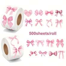 1 Roll 500pcs Valentine's Day Pink Bow Sealing Stickers, Cute Gift Box Blessing Stickers, Holiday Label Stickers - Multicolor - View 8