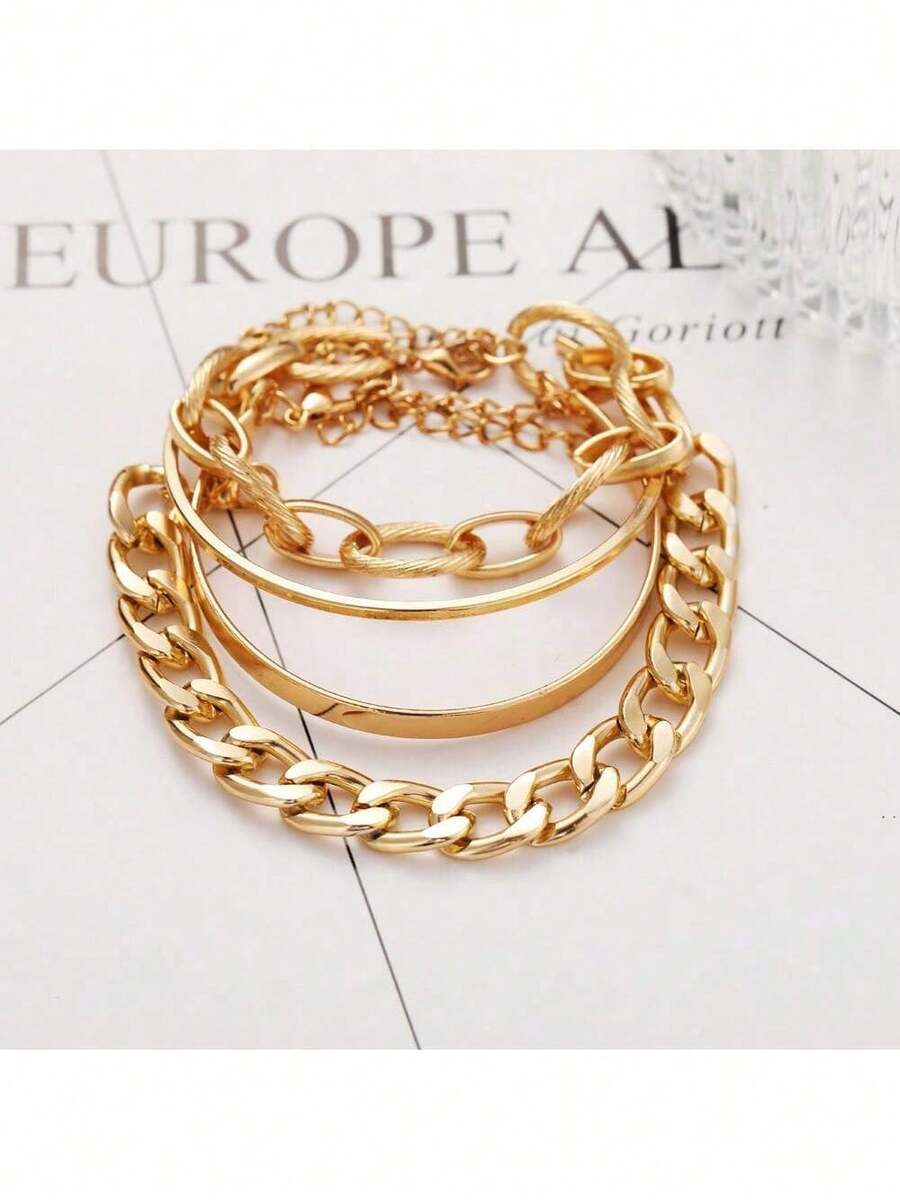 Set Of 4 Twist Bracelets - Adjustable, Minimalist And Stackable - Lucky Jewelry Gift - 金色 - 查看 1