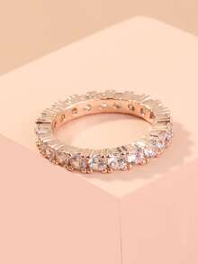 Nooxian 1pc Micro-Inlaid Zirconia Stone Ring, Suitable For Daily Wear - Rose Gold - View 6