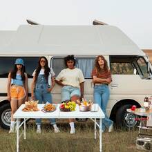 Mesa plegable portátil de 125 de alta resistencia con asa, mesa plegable de altura ajustable, mesa multifuncional plegable para camping, picnic, fiestas en interiores/exteriores, capacidad de peso 135 kg (amarillo claro) - Blanco + Hierro + Plástico - Ver 9