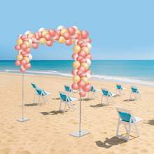 SanBouSi Backdrop Stand Pipe Kit, Heavy Duty Pipe And Drape Kit Backdrop Support Telescopic Wedding Backdrop Stand Pipe Drape System, Wedding Curtain Frame Telescopic Pole With Heavy Duty Base - 銀色 - 查看 3