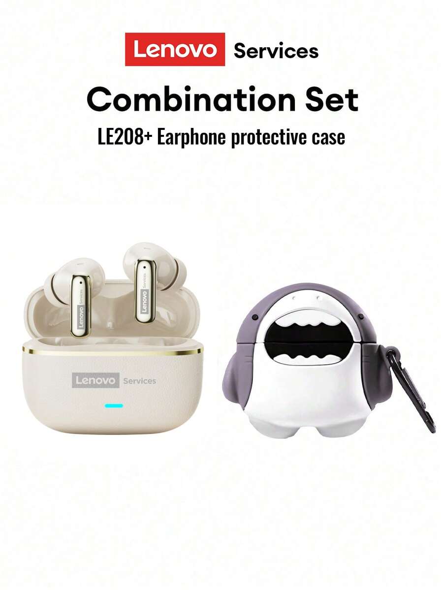 Lenovo LE208 無線藍牙耳機附保護盒，低延遲、HiFi 高音質、ENC 智能降噪、長續航，適合運動跑步、商務學習，通用智慧型手機，節日禮物