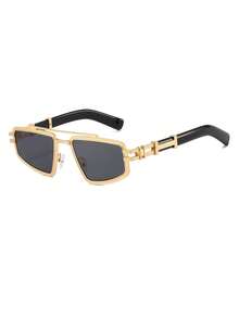 1 par de gafas de hombre con montura de metal con forma de escudo dorado, puente doble personalizado y patas huecas, de estilo retro y moda callejera - Dorado - Ver 4