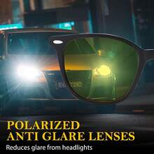 夜间驾驶眼镜 防眩光夜视眼镜 黄色偏光镜片 减少前照灯 - A2-黑色 - 查看 3