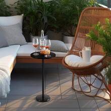 Round Side Table With Marble Base, Black Pedestal Drink Table For Small Spaces, Compact End Table For Sofa Couch Chair & Patio - Black-1 - View 5