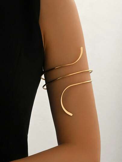 1pc Fashionable Asymmetrical Metal Arm Cuff, Exaggerated Personalized Open Adjustable Bent Bangle Bracelet