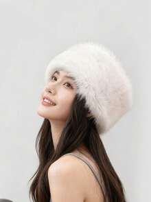 1pc Women's Solid Color Faux Fur Fluffy Hat, Soft Comfortable Warm Minimalist Cap, Casual Versatile Windproof Suitable For Daily Wear, Can Be Matched With Scarf, Autumn/Winter Cold Weather Outfit Women - Multicolor - View 12