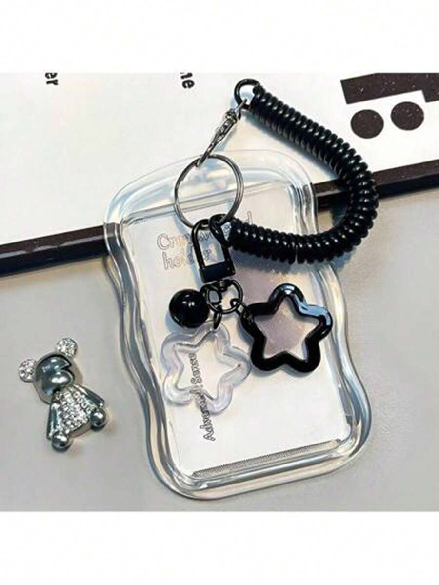 1pc Creative Design Kpop Photocard Holder Transparent Card Holder Keychain Photo Sleeves Bus Card Student Card Case Photo Protector - Multicolor - View 1