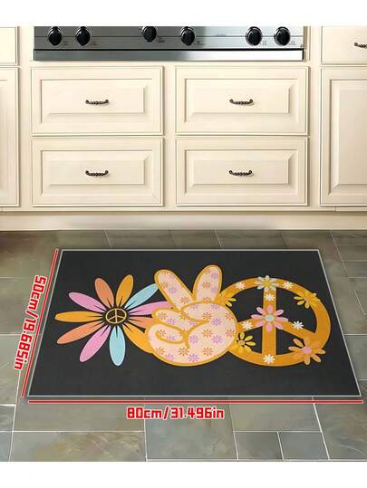 1pc Peace & Love Anti-Slip Bathroom Mat - Lightweight, Machine Washable, Rectangular Polyester Doormat, Suitable For Home Decor