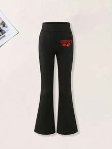 2pcs/Set Teen Girl Butterfly Print Short Sleeve T-Shirt And Flare Pants Outfit, Spring/Summer - Black - View 6