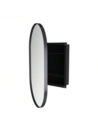 Elegante Oval Spiegel Cabinet, Built In Medicine Wand Mounted Cabinet Metal Frame, Adjustable Shelves, Storage Bathroom, Living Room Bedroom, Goud view 4