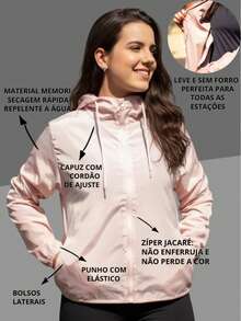 Women's Windbreaker Jacket Without Lining In Memory Fabric With Water-Repellent Hood - Baby Pink - View 3