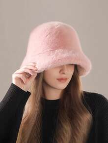 1 Set Sombrero de cubo de piel sintética de visón y bufanda, conjunto de sombrero de cubo de felpa gruesa y cálida para mujer en otoño/invierno, estiloso y estilizador de rostro - B - Ver 11