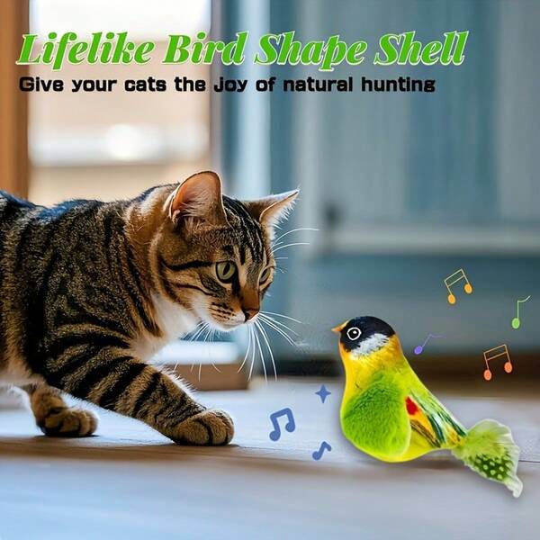 Interactive Realistic Flying Bird Cat Toy - No Battery Required, Plush Prey Simulation, Suitable For Indoor Play - Lifelike Yellow-Headed Green Feathers, Battery-Free - Suitable For Kittens, Adult Cats And All Breeds And Ages - Promotes Natural Hunting Instinct