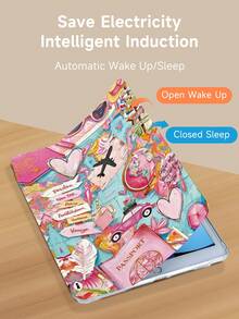 粉色绘画旅行款兼容iPad保护套，兼容iPad 9.7/10.2/10.5/10.9/12.9/Pro 11（第十代）、Galaxy Tab S6 Lite 10.4、Kindle Paperwhite（第十二代，2024年）、Kindle（第十一代，2022年），柔软防震，智能支架/自动唤醒/睡眠功能 - 彩色 - 查看 5