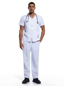 Cimmuovere 男士哑光四口袋套装，拉链开领，弹力腰直筒裤