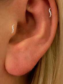 1件 925纯银单排水钻花朵马眼形平底耳骨耳廓穿孔饰品，适合日常佩戴、婚礼、派对、订婚、周年纪念、情人节等场合。 - 金色 - 查看 3