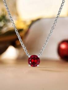 Elegant CZ January Birthstone Necklace For Women, Round Cut 1CT 12 Month Sparkling Rhinestone, Metal Copper Statement Necklace Jewelry Accessories For Daily Wear Birthday Valentine Gift For Mom Wife Girlfriend - January: Red - 查看 1
