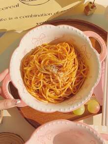 1pc New Bowknot Double Ear Bowl, Girly Pearl Lace Rim Bowl, Large Capacity Ceramic Dining Deep Bowl, High-Aesthetic Ceramic Ramen/Soup/Yogurt/Oatmeal Bowl, Suitable For Home, Restaurant, Dessert Shop, Gathering, Party - Multicolor - View 6
