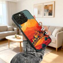 Cubierta de teléfono con diseño de montaña y pueblo en tonos cálidos color naranja y rojo para uso diario en casa o viajes Aplicable a teléfonos Apple y Galaxy. - Blanco - Ver 5