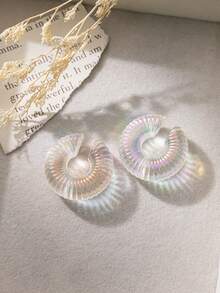 6pcs/Set Women's Holographic Transparent Clip-On Earrings, No Piercing Required, Essential Party/Daily Fashion Earrings - Transparent Color - View 8